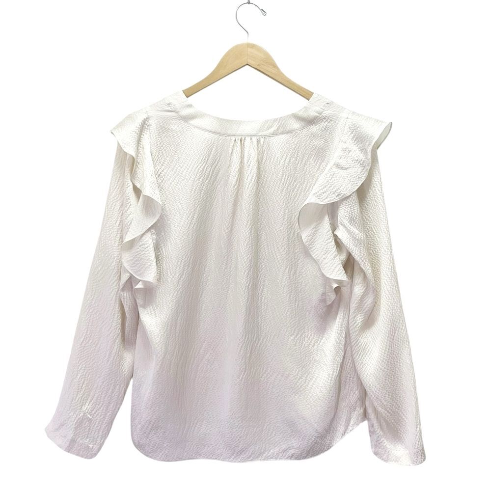 NWT Rebecca Taylor 100% Silk Ruffle Blouse Size 8 Ivory V-Neck $295 Long Sleeve - Picture 6 of 16